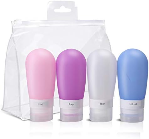 Easkep Travel Bottles, TSA Approved Silicone Refillable Travel Containers, 4 Pack 3oz Squeezable Leakproof Travel Toiletry Containers for Shampoo Lotion Soap