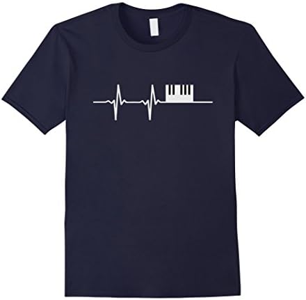 Men's Piano Heartbeat T-Shirt Keyboard Shirt Small Navy