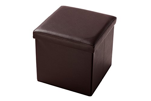 Faux, Folding, Wooden, Leather, Storage Cube / Ottoman Foot Rest 15 Inches, Brown