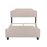 LAGRIMA Upholstered Linen Platform Bed | Curved Shape Headboard