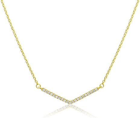Yellow Gold Over Silver Cubic Zirconia Geometric V Necklace