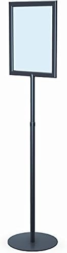 8.5" X 11" Vertical Insert Trendrite Series Pedestal Sign Stand with Open Mitered Frame, Adjustable Telescoping Pole and Elegant Round Base, Black