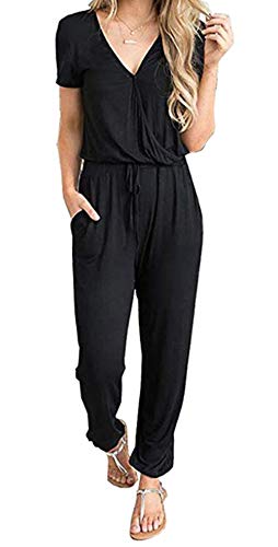 PRETTYGARDEN Off Shoulder Sleeve Hollow Out Sexy Women Bodycon Long Jumpsuit Rompers (Medium, 101002 Black)