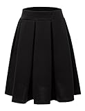 Doublju Elastic Waist Flare Pleated Skater Midi Skirt (Plus size available) BLACK LARGE