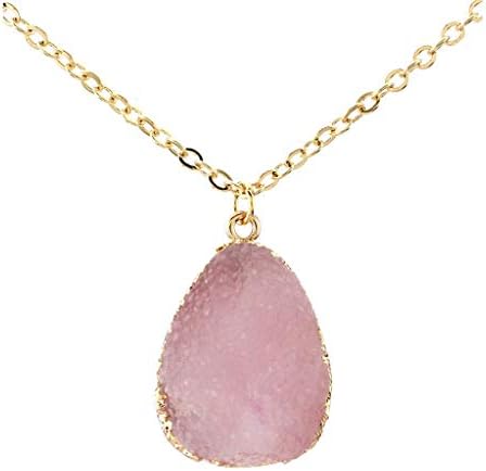 Balain Natural Druzy Stone Slice Quartz Crystal Pendant Necklace Chain Jewelry