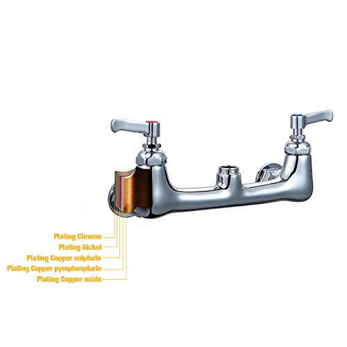 SEAAN Commercial Sink Faucet Wall Mount Pre-rinse Faucet 2 Handle Pulldown Kitchen Faucet with Sprayer- 36" Height 8" Center, 12" Add-on Spout, Chrome Finished, Heavy Duty