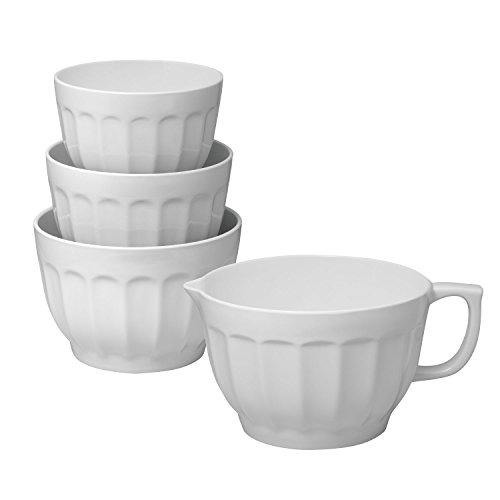 Gourmet Art 4-Piece Latte Heavyweight and Durable Melamine Prep and Serve Mixing Bowl Set, White, Home Essentials Cooking and Baking Tools, for Dry and Liquid Ingredients, Kitchen and Everyday Use