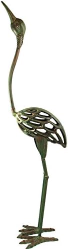 Seraphic Cast Iron Garden Art Crane Bird Statues, Antique Green