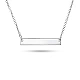 Fifth Ave Fair Sterling Silver Pendant Necklace with Plain Straight Horizontal Bar Charm, Rhodium Plated 925 Silver, Adjustable Chain Length 16