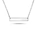 Sterling Silver Pendant Necklace with Plain Straight Horizontal Bar Charm, Rhodium Plated 925 Silver, Adjustable Chain Length 16