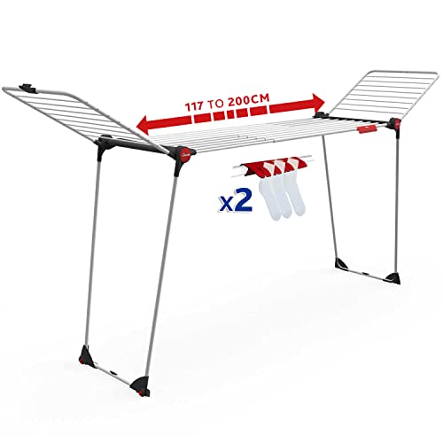 Vileda Infinity Flex Plus Wäscheständer | Ausziehbarer & Stabiler Flügeltrockner mit 30m XXL-Leinen - Für Innen- & Außenbereich, platzsparend & klappbar, 2m Länge, Hohe Flügel | Comfort-Pack