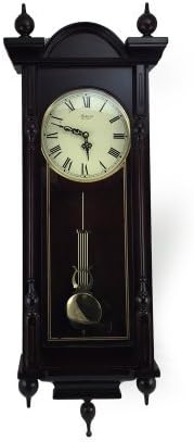 Bedford Clock Collection Grand 31" Antique Mahogany Cherry Oak Chiming Wall Clock with Roman Numerals