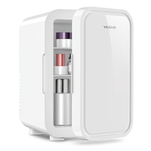 YASHE Mini-Kühlschrank, 6 Liter/8 Dosen, 220–240 V AC/DC, tragbarer thermoelektrischer Kühler, Kühlschränke für Schlafzimmer, Hautpflege, Getränke, Büro, Wohnhe