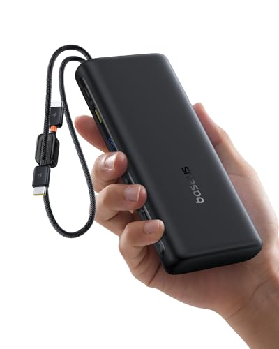 Baseus FC41 100W 20000mAh Powerbank Laptop, Schnellladen Power Bank mit 2 Integriertem USB-C Kabel, Externe Handyakkus für MacBook Pro, iPhone, Dell, 