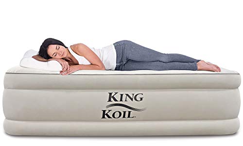 King Koil Queen Air Mattress with Built-in Pump - Best Inflatable Airbed Queen Size - Elevated Raised Air Mattress Quilt Top 1-Year Manufacturer Guarantee Included