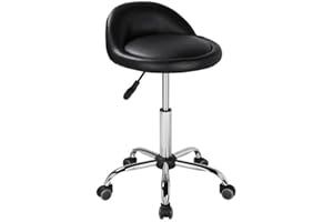 Yaheetech Height Adjustable Rolling Swivel Salon Stool Chair Hydraulic Ergonomic with Backrest Wheels for Tattoo Massage Facial Spa Manicure Dentist Clinic,Black