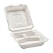 Morex Compostable Clamshell Hinged Food Container, 3 Compartment, 8 in. x 8 in. x 3.19 in, 200 Containers