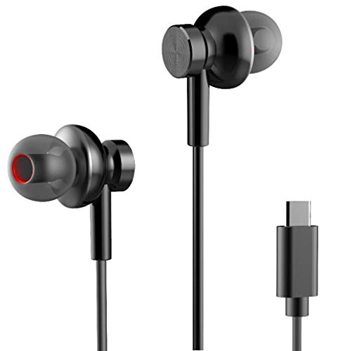 Acessorz USB Type C Earphones, Wired in-Ear Metal Magnetic Earbuds w/Mic, Stereo Bass Noise Cancelling Headphones Sports Headset Compatible with Google Pixel 3/2/XL, Huawei, Essential Phone - Black