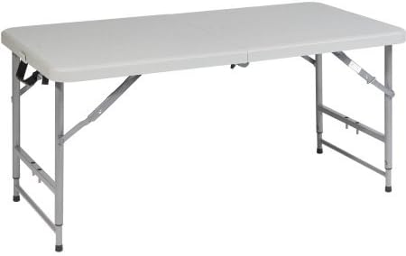 Work Smart 4' Height Adjustable Fold in Half Resin Multi-Purpose Table, Light Grey