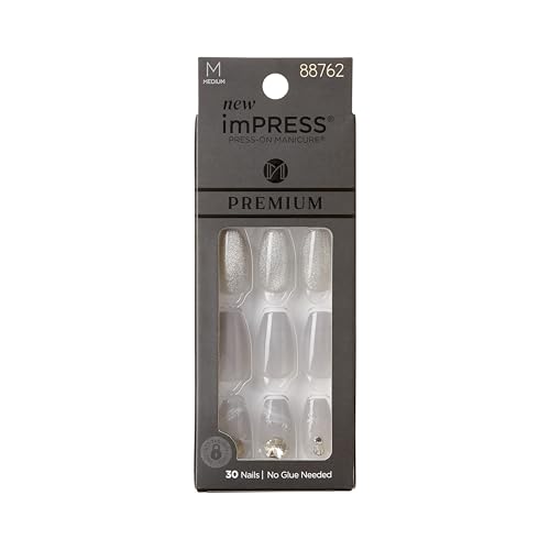 KISS imPRESS Press-On Manicure Premium Collection Fake Nails - Legacy, Gray, V-…