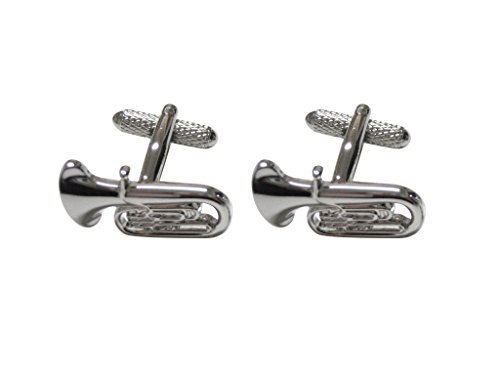 Kiola Designs Silver Toned Tuba Musical Instrument Cufflinks - Thumbnail 2