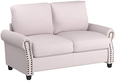 Classic Living Room Linen Loveseat with Nailhead Trim and Storage Space (Beige)