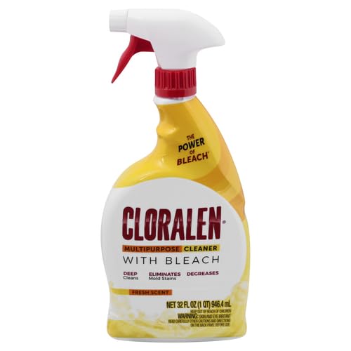 CLORALEN ALL PURPOSE CLEANER WITH BLEACH SPRAY – 32 FL OZ – FRESH SCENT – 3-IN-1 MULTIPURPOSE CLEANER SPRAY – DEEP CLEANS, ELIMINATES STAINS & DEGREASES