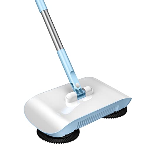 Naisicore Hand Push Sweeper, 3 in 1 Manual Mop Vacuum Cleaner, Sweeping Mop Crumb Sweeper, Home Cleaning Tool for Sweeping Mopping Hardwood Surfaces,Wood Floors (Blue)