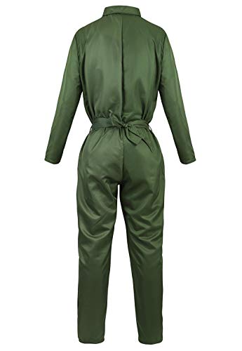 frawirshau Adult Flight Suit Pilot Costume Women Jumpsuit Long-Sleeve Zipper Coveralls ArmyGreen M