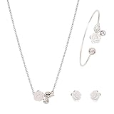 M-Tree Stainless Steel Jewelry Sets - Fashion Cute Flower Necklaces Stud Earring Bracelets For Women