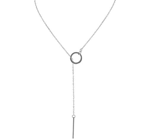 Humble Chic Women's Lariat Bar Necklace Silver-Tone Circle Pendant Looped Long Chain, Silver-Tone