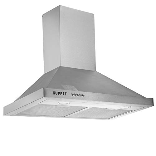 KUPPET NY-750Q55 Kitchen Bath Collection 30" Wall Mount Range Hood, Tempered Glass with High-End LED Lights, Aluminum Mesh Filter, Push Button 3 Speed Controls,Silver Stainless Steel