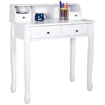 Giantex Writing Desk with 4 Drawers, Removable Floating Organizer 2-Tier Mission Home Computer Vanity Desk for Apartment Small Space, White