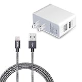 noot products 2.1A 2-Port Travel Home Wall Charger Adapter with 6 feet Nylon Braided Apple MFi Certified Lightning to USB Charging Cable Cord for iPhone 5/5s/5c/6/6s Plus/SE iPad Mini/Air/Pro iPod