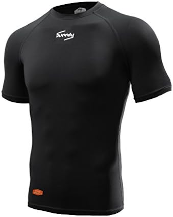 Sunndy Fast Dry Men's Short Sleeve Compression Shirt- 4 Way Stretch For Greater Mobility- Reduces Muscle Vibration- Soft &amp; Breathable- Ideal for Activities &amp; Sports (Small, Black)