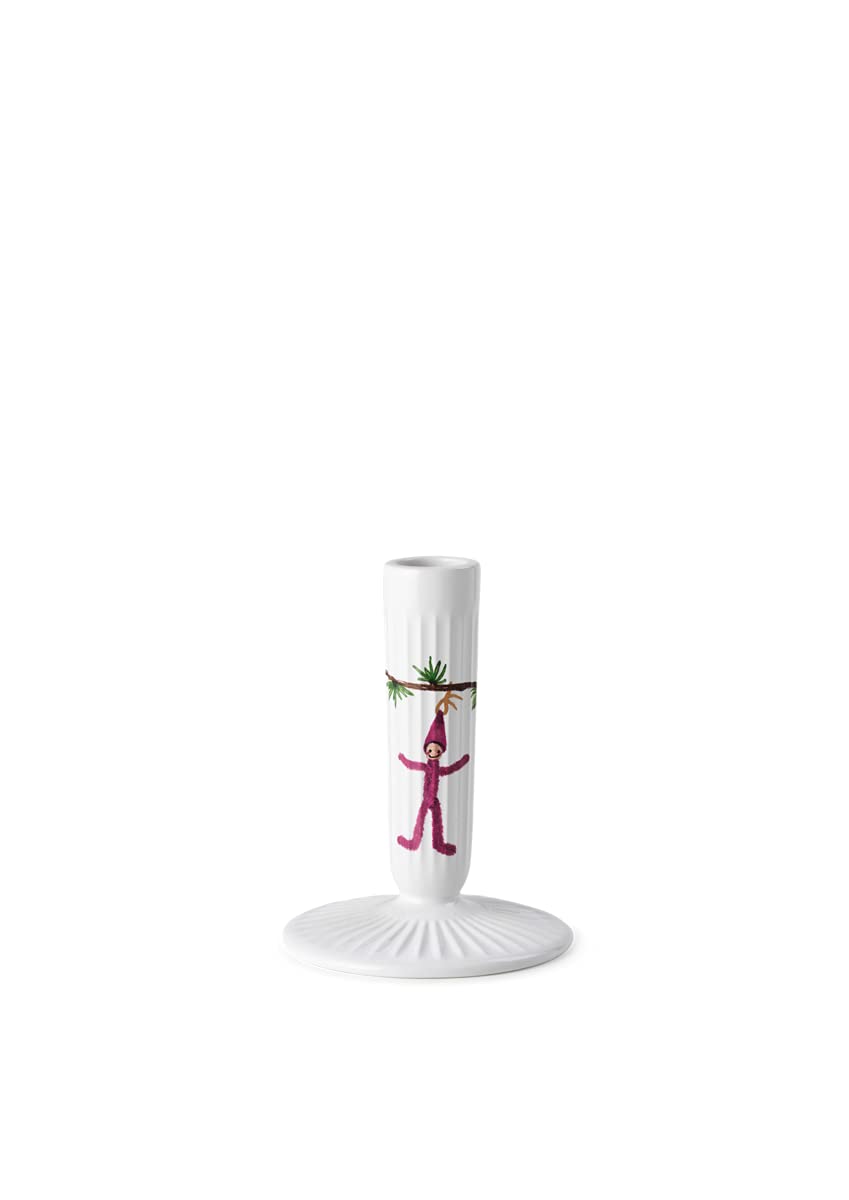 Kähler Hammershøi Christmas Candle Holder Height 12 cm with Watercolour Painting, White