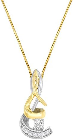 10K Two-Tone Yellow & White Gold 1/10 Cttw Round Brilliant-Cut Diamond Spiral 18" Pendant Necklace (J-K Color, I2-I3 Clarity)