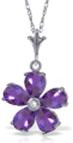 ALARRI 0.87 Carat 14K Solid White Gold Love Heals Amethyst Peridot Necklace with 20 Inch Chain Length
