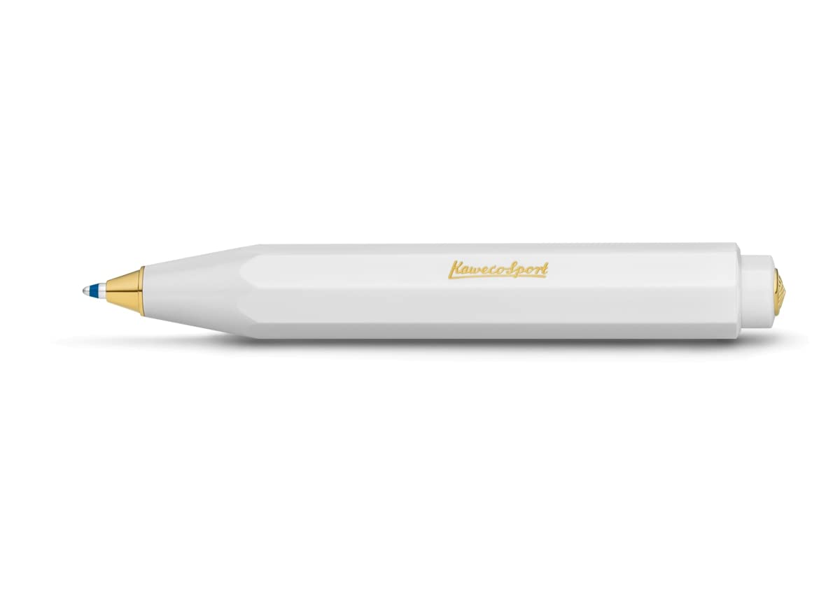 Kaweco CLASSIC SPORT Ball Pen White I Retractable Ballpoint Pen with Standard D1 Refills I Exclusive Biro 10.5 cm