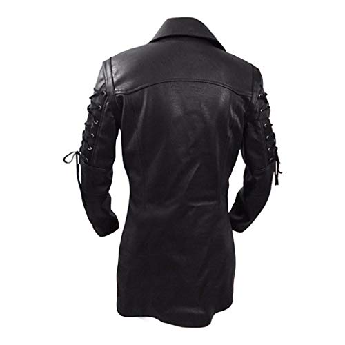 LUCAMORE Mens Leather Goth Matrix Trench Coat Trench Coat Steampunk Gothic Gothic of Month (Red/Black) M-XXL