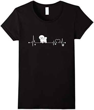Womens Bichon Frise t-shirt, I love Bichon Frise heart beat, Small Black