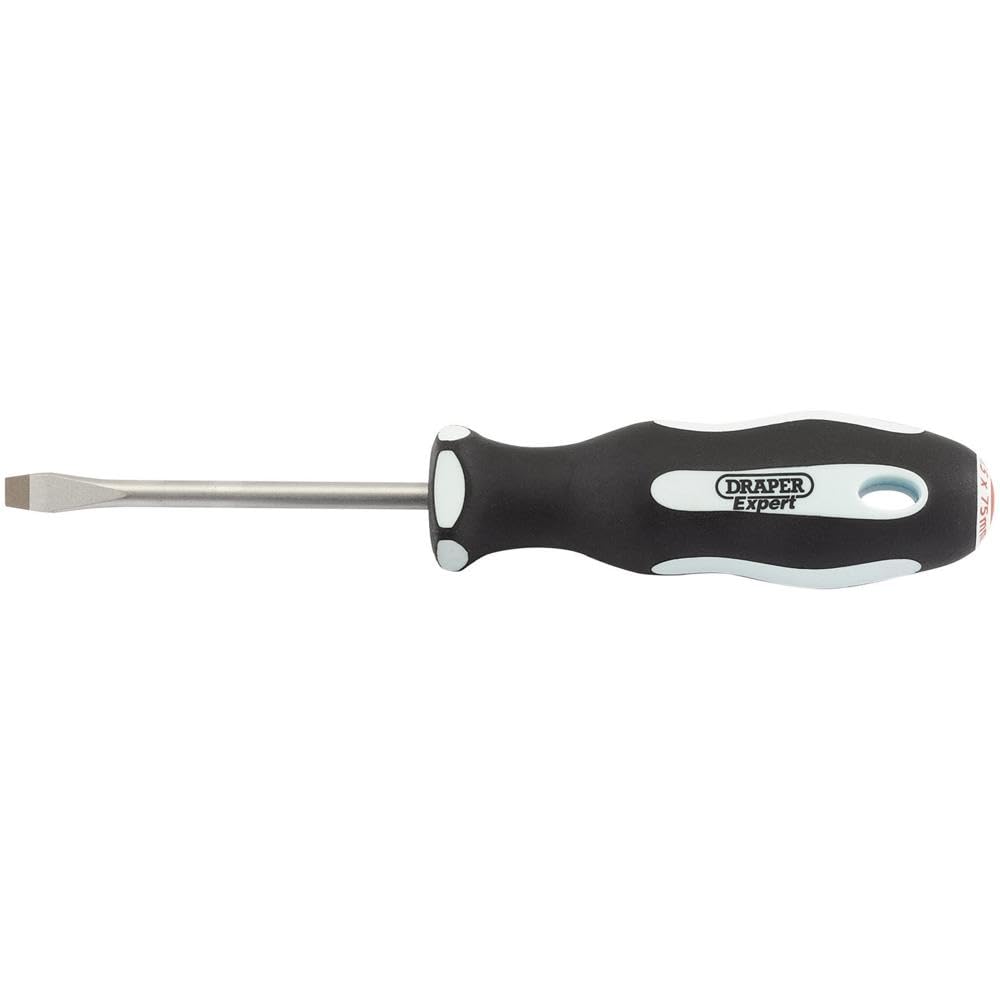 Draper 34976 Expert Plain Slot Soft Grip Parallel Tip Screwdriver, 5.5mm x 75mm , Blue