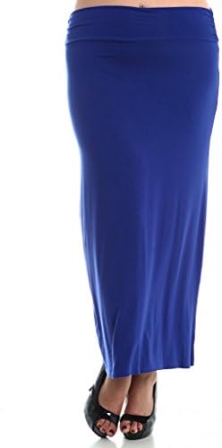 Stylzoo Women's Plus Size Classic Solid Rayon Maxi Stretchy Comfy Skirt Blue 2X