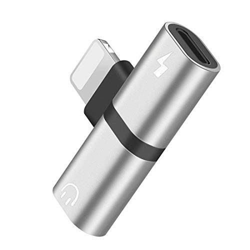 Headphone Jack Adapter for iPhone X/XS/XS MAX/XR/8/ 8Plus/ 7/7 Plus Headphone Adapter Splitter Earphone Connector Convertor 2 in 1 Accessories Cables Call Charge Music Wire Control – Silver