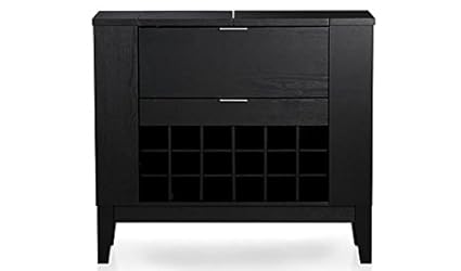 Aprodz Mango Wood Wine Storage Erikin Stylish Bar Cabinet for Living Room | Black Finish