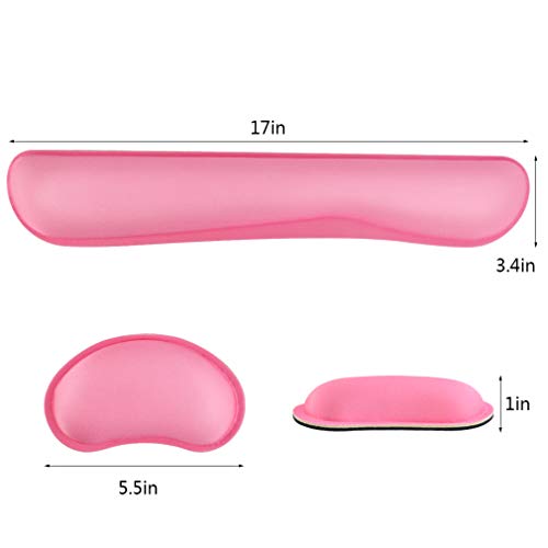 Poualss Memory Foam Set Keyboard and Mouse Wrist Pad Rest,Cushion Support for Office,Gaming,Computer,Laptop and Mac,Pain Relief& Easy Typing,Pink Wrist Rests (Pink, 5.51)