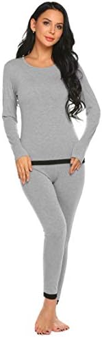 Langle Thermal Underwear Set Womens Round Neck Pjs Slimming Long Johns Top & Bottom S-XXL