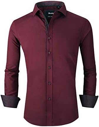 Monlando Mens Dress Shirts Wrinkle Free Regular Fit Bamboo Fiber Elastic Shirt