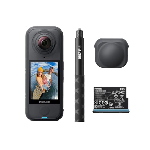 X4 Air Starter-Bundle – 165 g leichte 8K 360°-Kamera, Unsichtbarer Selfie-Stick, Wechsel-Linsen, Aufnehmen & dann ausrichten, integr. Windschutz, FlowState-Stabilisierung, KI-gestützte App