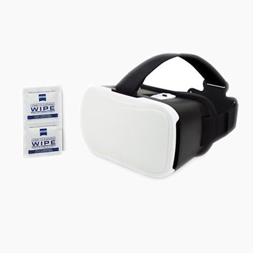 ONN White Virtual Reality VR Smartphone Headset for Apple and Android Phones- Screen up to 6 inches with 2 packs of Cleaning Wipes.